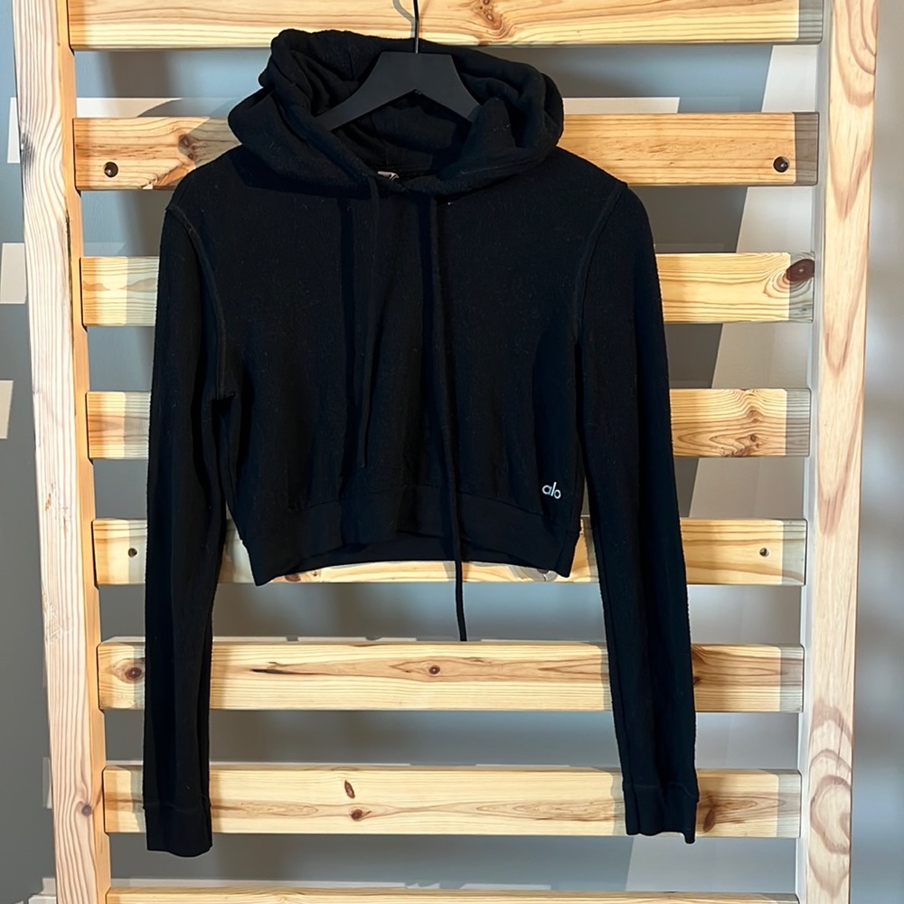 Black Alo Crop Sweater with hood size small